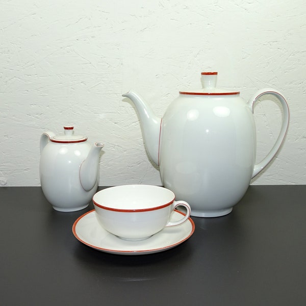 large coffee pot Arzberg Form 1382 Rotrand Design Dr. Hermann Gretsch porcelain 1.75l 755g height 20 cm