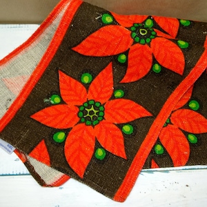 Tablecloth runner poinsettia Meislahn Kiel 70s jute green red vintage