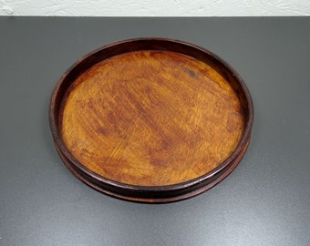 Tray wooden round antique glass tray brown 234g 25 cm 2.5 cm high