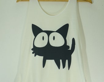 Tank Top Black Cat Shirt Hipster Donne Fitness Top Summer Yoga Festival Regalo