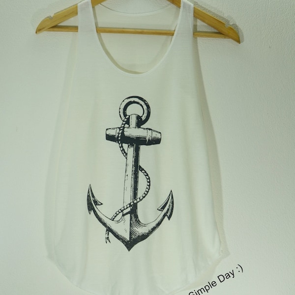 Tank Top White Anchor Softness Fabric  High Quality Fashion T-shirt Vintage tank tops for woman Kale short workouts Yoga Fe