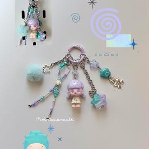 DaoDao’s Mood Workshop Series Mini Bean Figurine Keychain | purple & teal Handmade Y2K Bag Charm