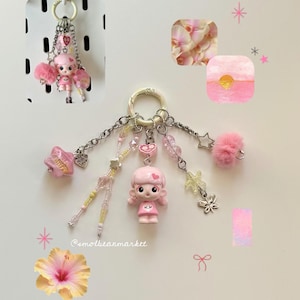 DaoDao’s Mood Workshop Series Mini Bean Figurine Keychain | pink & yellow Handmade Y2K Bag Charm