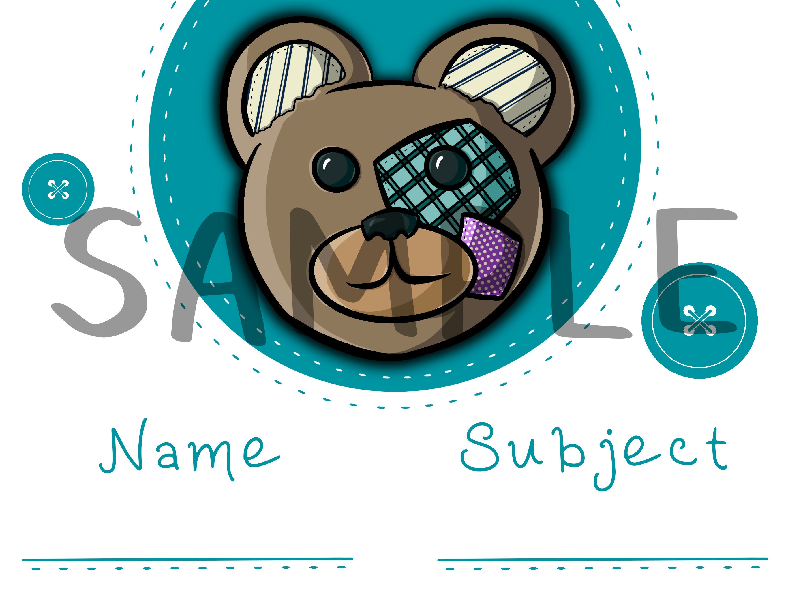 cute set of 8 teddy bear school book name and subject labels etsy