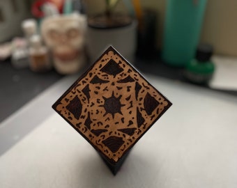 Hellraiser lament configuration puzzle box handmade woodburned / pinhead / clive barker / horror collection / horror decor / goth / macabre