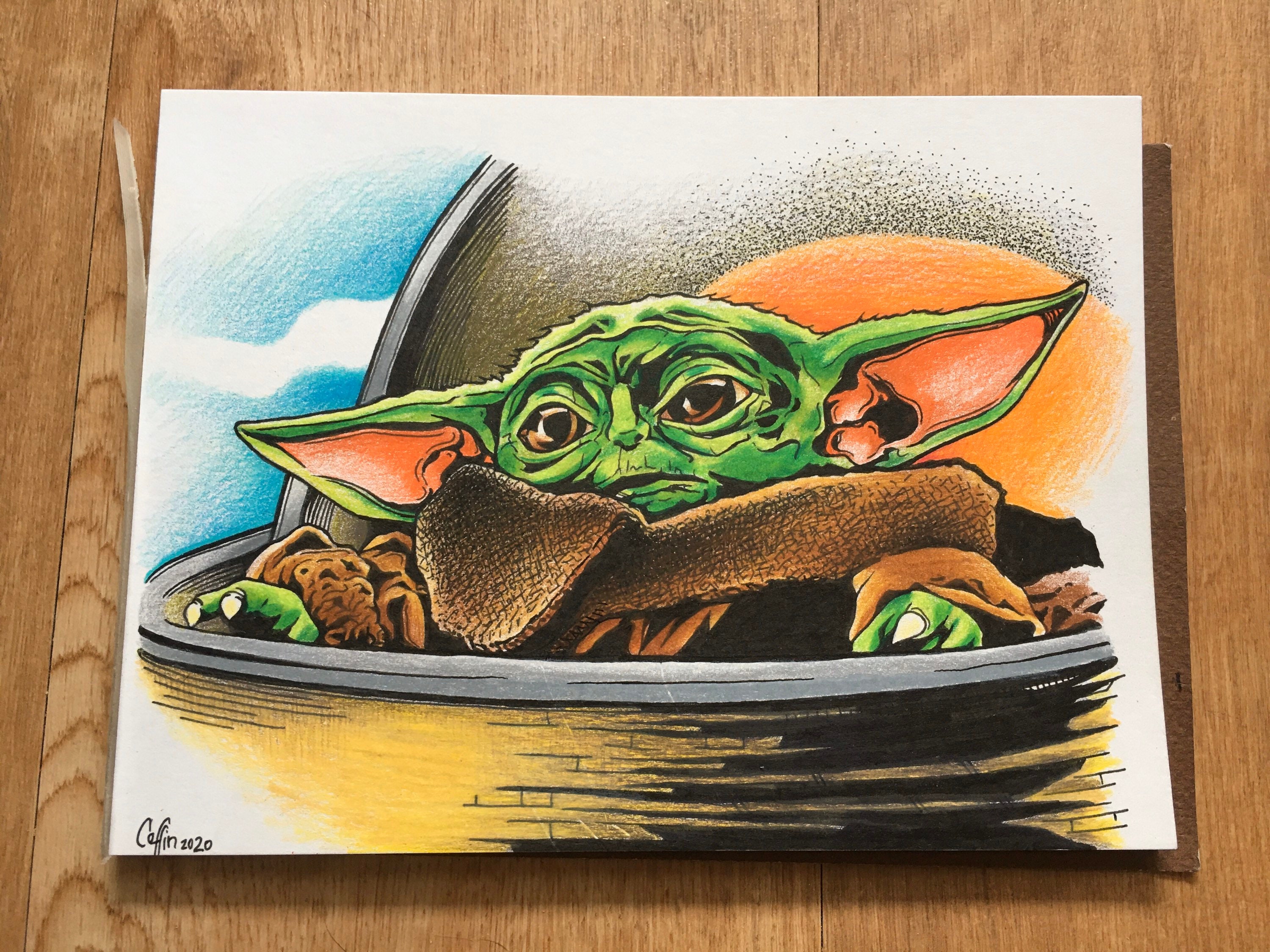 Bebé yoda Star Wars Dibujo de arte original / boba fett / - Etsy España