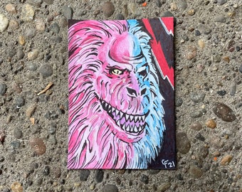 Creepshow fluffy original art trading card / Halloween / watercolor paint / horror decor / George a Romero / John carpenter