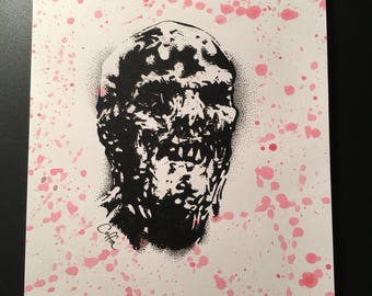 Zombie lucio fulci screen printed horror comic art 9" x 5.25" - 9" x 6.5" handmade//horror decor//home decoration// the walking dead