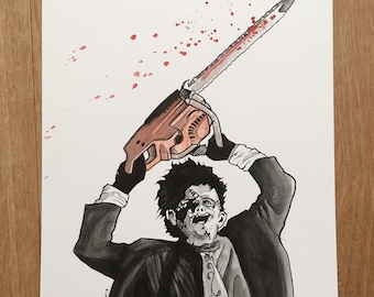 Texas chainsaw massacre 2 leatherface Original art / horror art / horror print / slasher /