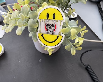 Smiley face skull dead inside clear sticker / tattoo / pop art / botanical / black flag / self made