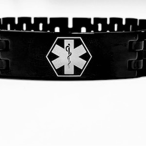 Black stainless steel medical ID bracelet