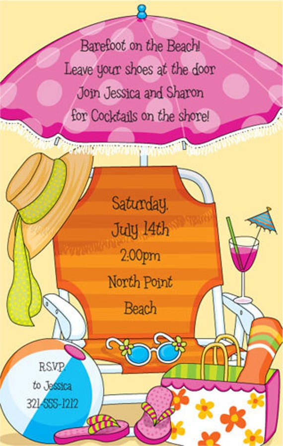 Beach Chair Invitation Splash Party Invite Summertime