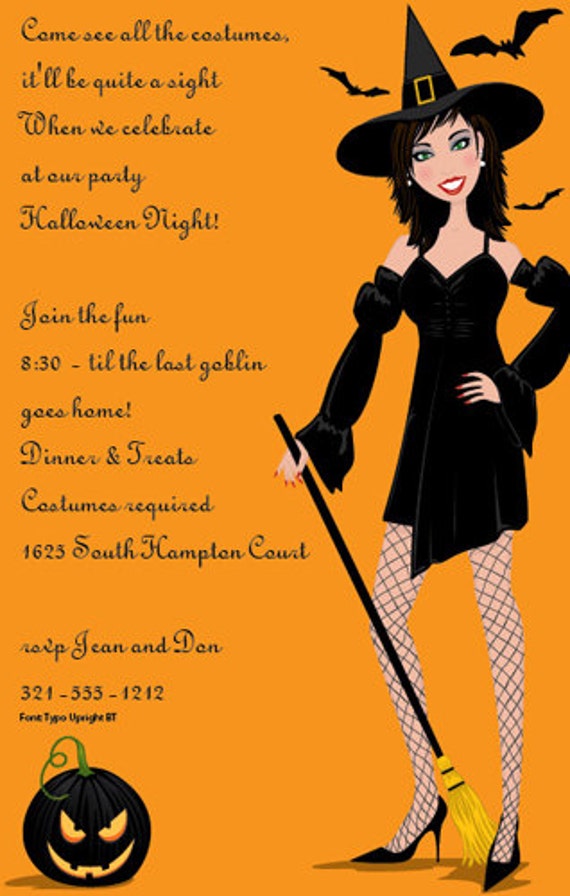 Naughty Witch Halloween Celebration Party Invitation, Adult Invite, Booze Bash Spooky