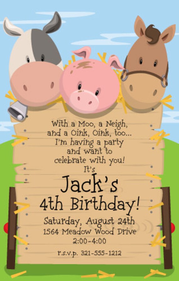 Barnyard Party Invitation Western Invitation Barn Animals Etsy