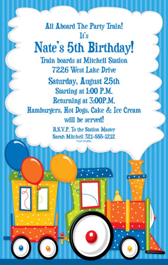 Locomotive Train Celebration Party Invitation, Birthday Bash Invitation, Boy Birthday Announcement, Original Digital Invitation, ISN1235 Il_570xn