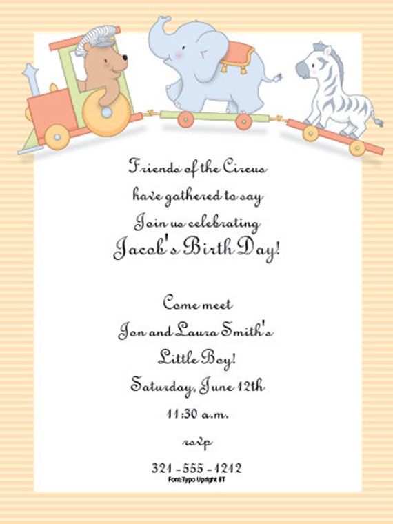 Circus Friends Party Invitation, Big Top Invite, Animals Birthday Announcement, Carnival, New Baby Shower Original Digital Invitation, IV824 Il_570xn