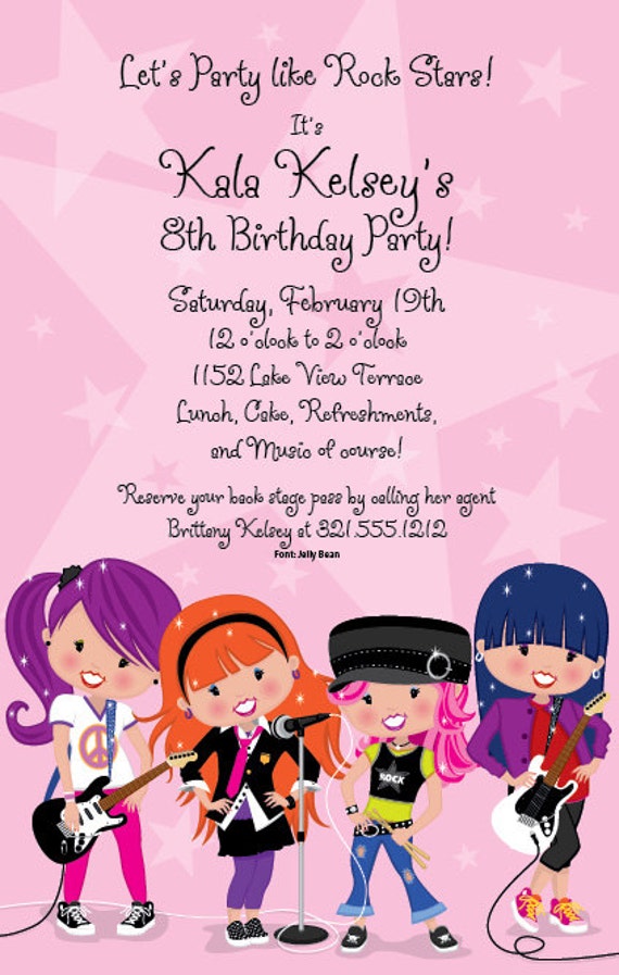 Glam Girls Party Invitation,Dress Up Invitation, Rock Star Slumber Party Karaoke Birthday Announcement, Original Digital Invitation, ISN970 Il_570xn