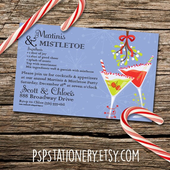 Martinis and Mistletoe Cocktails Holiday Celebration, Party Invitation, Christmas Invite, Announcement, Original Digital Invitation ISN1098 Il_570xn