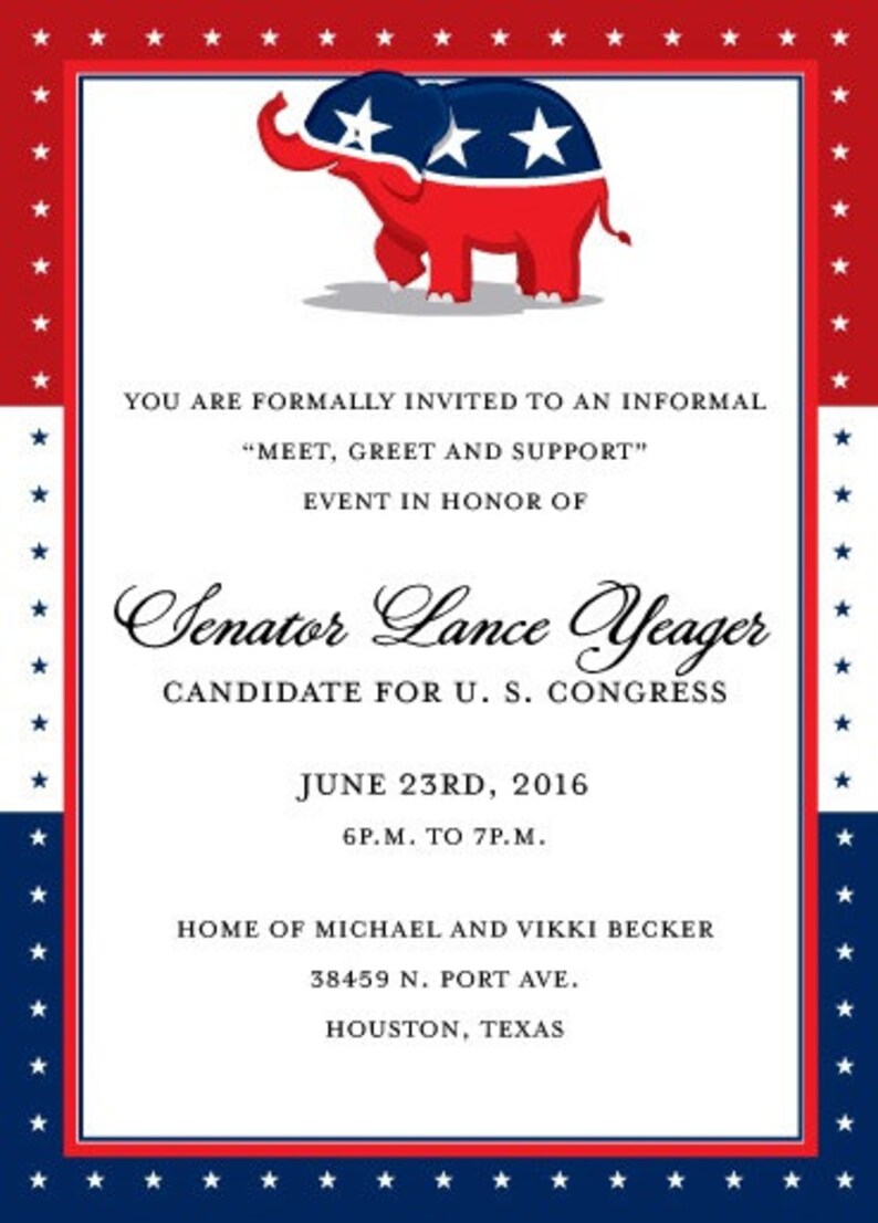 Republican Party Fundraising Invitation Political Invitation Etsy