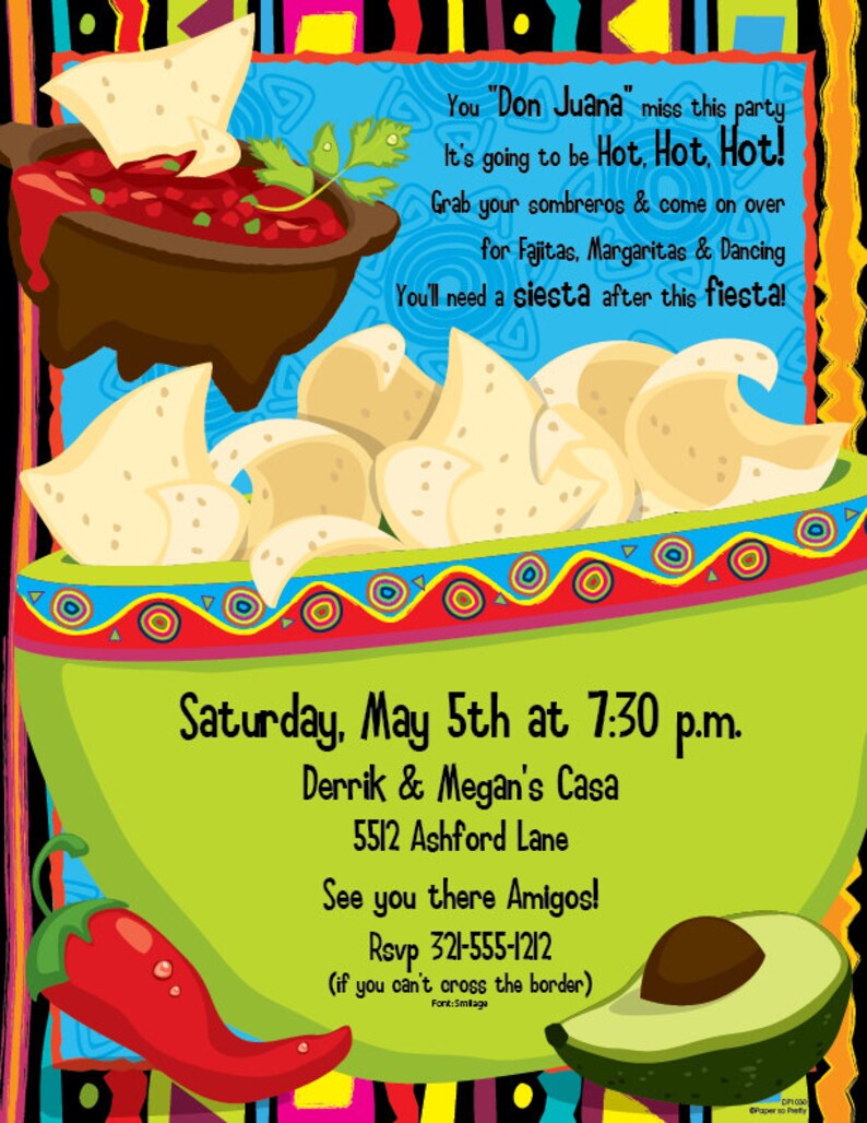 Chips and Salsa Fiesta Party Invitation Mexican Party Etsy