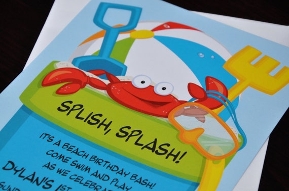 Beach Bucket Invitation, Party Invitation, Summertime, Pool Party Beach Party, Birthday Announcement, Original Digital Invitation, ISN861 Il_570xn