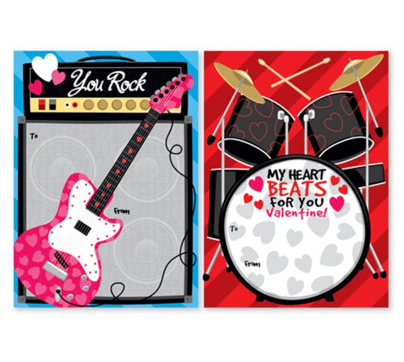 You Rock Valentine, Valentine Exchange Fill In Cards with envelopes, 16 pack, Children's Holiday Cards, Original Design FI118 Il_570xn