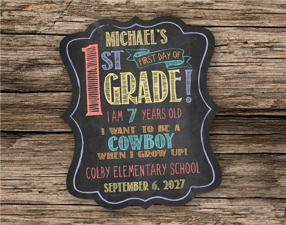First Day of 1st Grade Sign, First Day of School Sign, 1st Day of School, Back to School, Chalkboard Sign, Instant Download Il_570xn