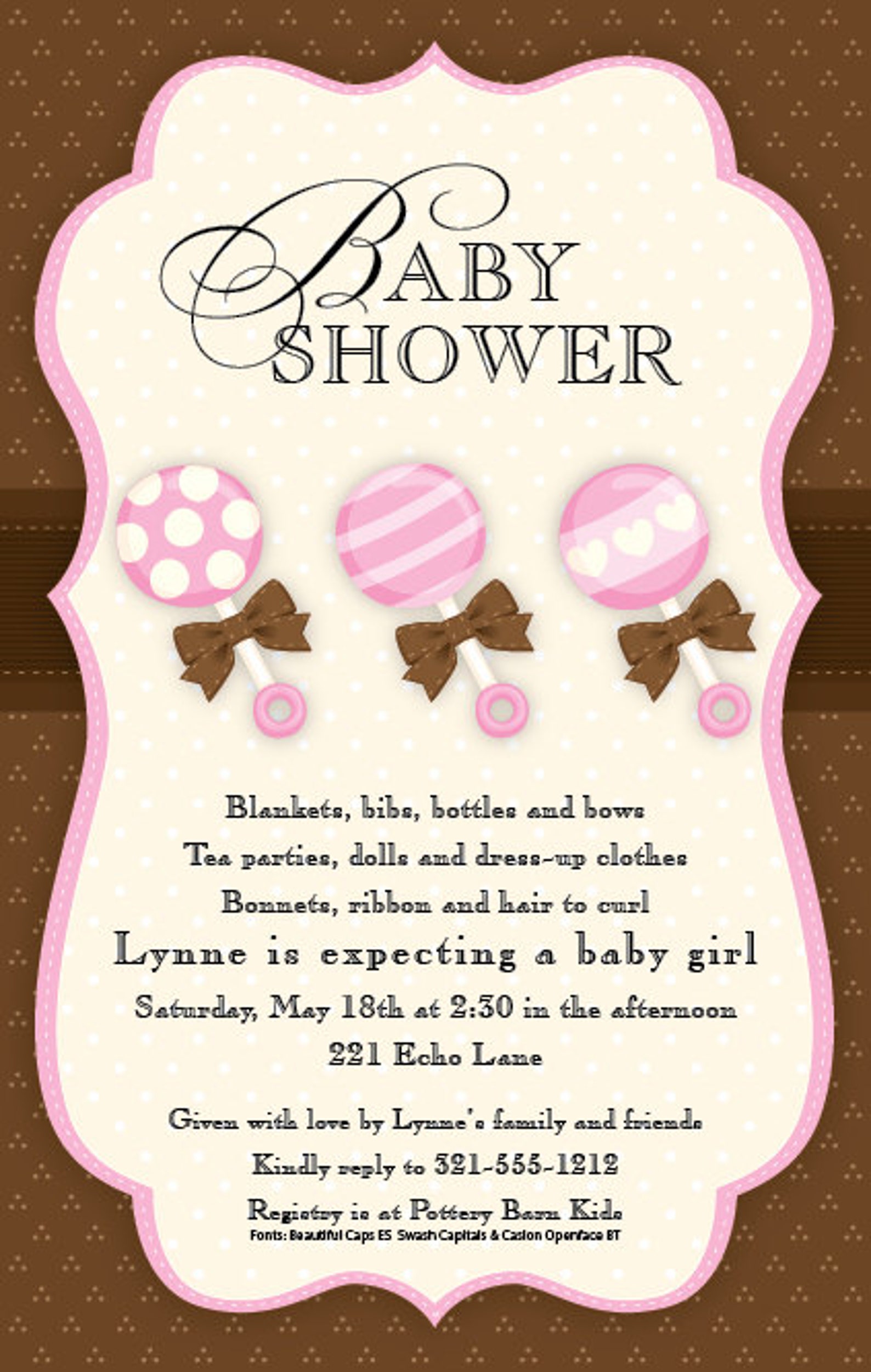 Baby Girl Rattles Pink Invitation New Baby Shower Invitation Etsy