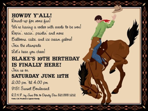 Rodeo Cowboy Western Invitation, Birthday Card, Custom Invitation Card, Custom Family Party Invite, Announcement, Original Design IV1019 Il_570xn