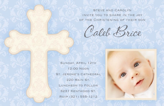 Photo Announcement Baptism Christening New Baby Boy Birth