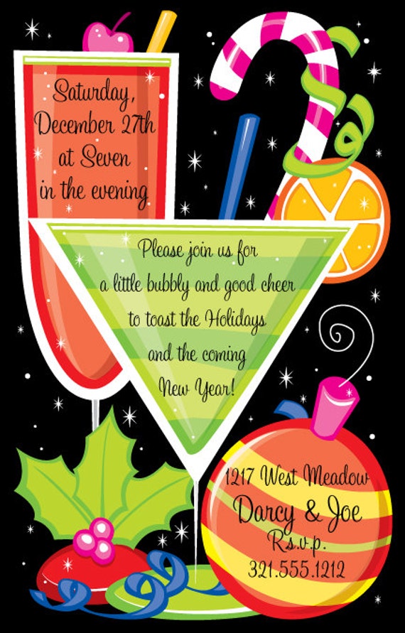 Christmas Cocktails Holiday Celebration Party Invitation, Invite, Corporate Winter Announcement, Original Digital Invitation ISN333 Il_570xn