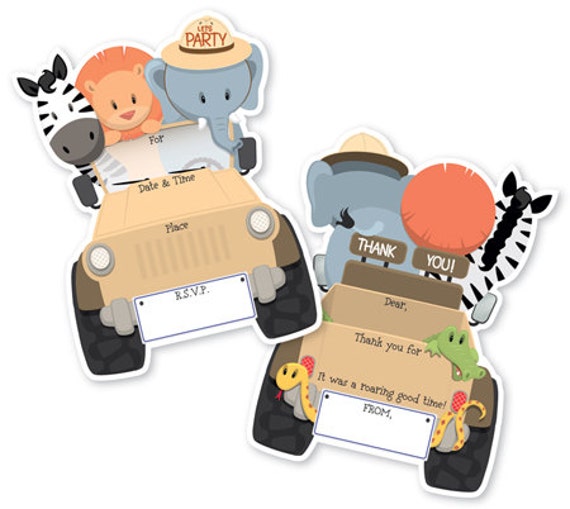 Safari Fun Die Cut Fill In Invitations & Matching Thank You Notes, Celebrate Party Birthday Invite - FI142 Il_570xn