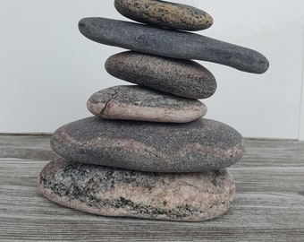 Natural Beach Stone Stack  -Zen Stones -Beach Stone -Stack Large Stones -Zen Decor-Sea Stone Balance Cairn-Cairn Sculpture