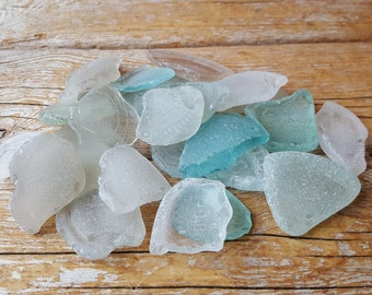 White-Light Blue Sea Glass- Thick Sea Glass Pieces -Small Bottle Bottom - Large Sea Glass