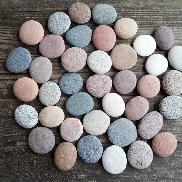 40 Medium  Flat Beach stones -Flat Sea Stones -Wedding Stones -Wishing Stones - Wedding Guest Book -Sea Rocks