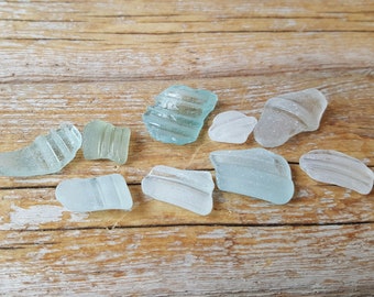 Sea Glass Bottle Necks -Beach Glass- Sea Glass Bulk- 9 White -Light Blue Sea Glass Bottle Lips -Rims and Lips -Jewelry Making