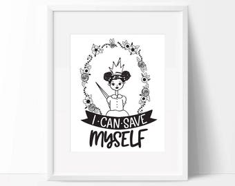 Kwekerij print, feministische print, feministische kunst, kunst print, babyshower cadeau, prinses print, Save Myself, feminisme, verjaardagscadeau
