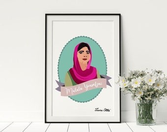 Malala Yousafzai Portrait Illustrations - first women malala womens leader change rights reader literature art design art wall home comfy