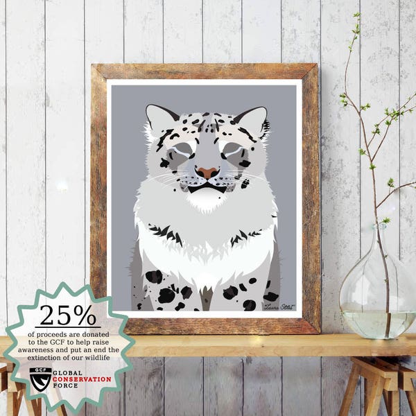 Wildlife Snow Leopard / Poster Print -  minimalist global conservation force nature leopard wildlife aid donation art cause snow leopard