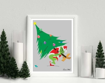 Grinch Poster / Print - minimalistisch de grinch de grinch stal kerst dr seuss stinkt stonk hart vakantie kunst cadeau poster kunst decor