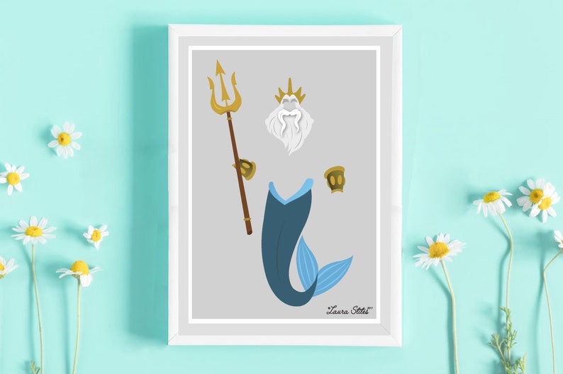 Disney's King Triton Poster/Print minimalist king triton ariel mermaid merman sea poster art decor image 1