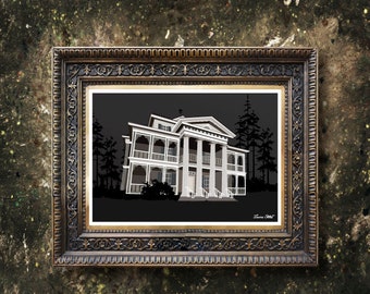 Disneys Haunted Mansion Ride Poster/Print - minimalistische Spuk Villa Geist Grab Halloween Disney Park Vergnügung Plakat Kunst Dekor