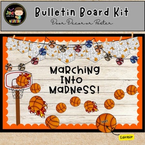 März Basketball Bulletin Board Kit: Bearbeitbares Klassenzimmer Dekor (Digitaler Download)