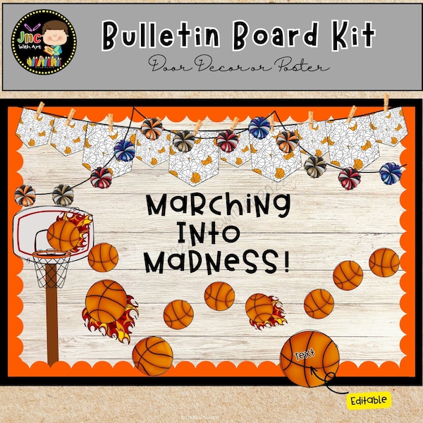 March Basketball Bulletin Board Kit, Classroom Bulletin Board, Let the Madness Begin,Slam Dunk into Spring,Editable