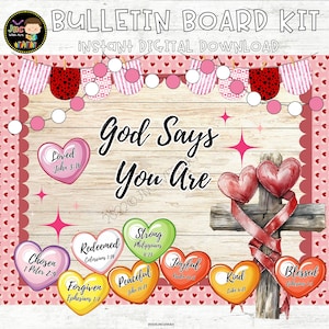 God Says You Are Valentine&#39;s Day Bulletin Board Kit February Christian Editable