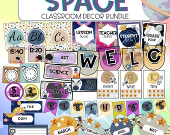 Space themed Classroom Decor Bundle Printable Back to School Classroom Decorations