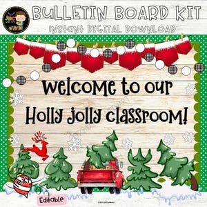 Christmas Tree Truck Bulletin Board Kit December Door Decor Editable