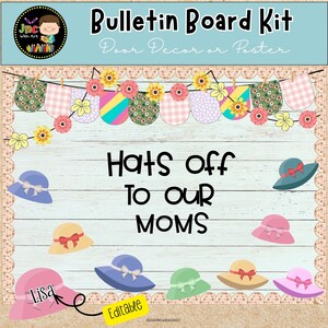 Mother&#39;s day Bulletin Board Kit May Hats Classroom Door Decor Editable