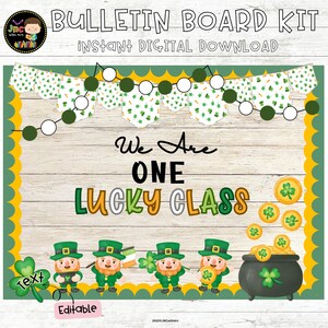 St. Patrick&#39;s Day Bulletin Board Kit, Lucky Classroom, Door Decor, Editable