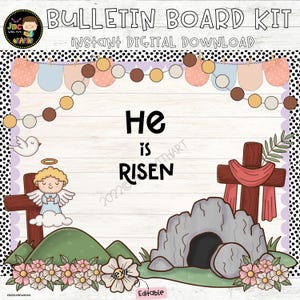 Easter Bulletin Board Kit | He Is Risen | Christian Classroom Decor | Editable | Instant Download